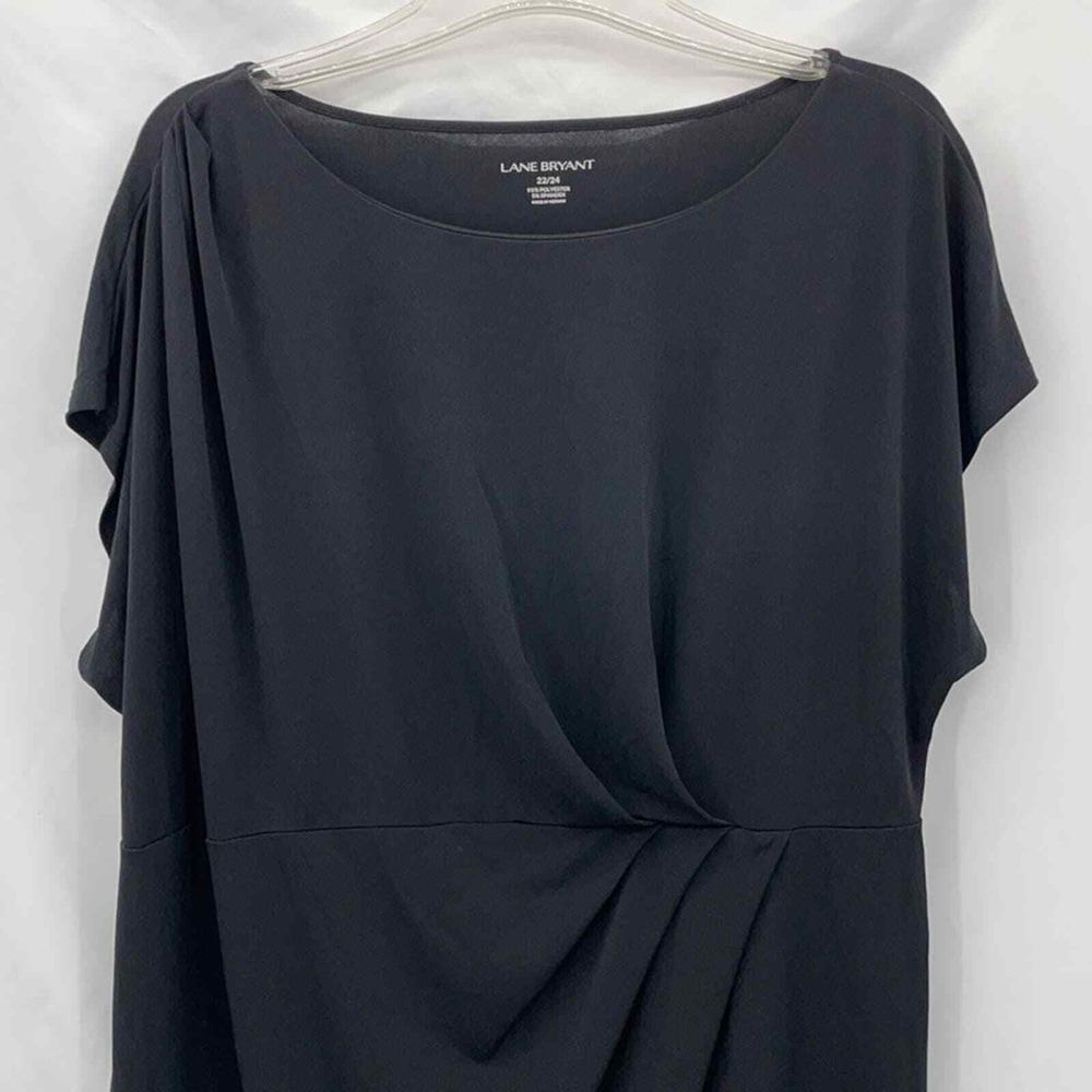 Lane Bryant Twist Front Top Women 22/24 Black Sh Sleeve Ruched Boat Neck Blouse - Picture 2 of 7